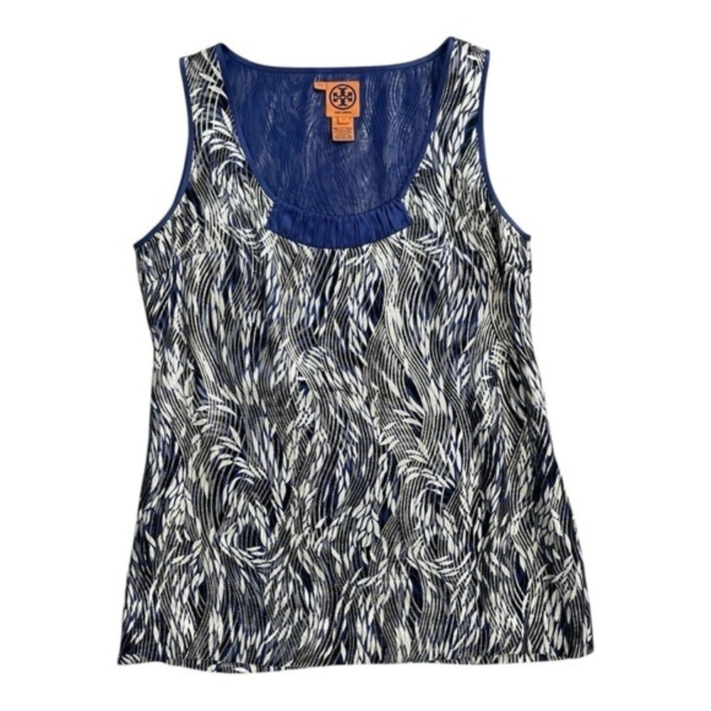 TORY BURCH Top Silk Sleeveless Scoop Navy Blue Metallic 10
